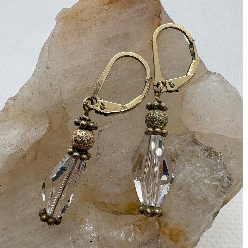 Vintage 14/20 Gold Filled Crystal Briolette Leverback Drop Earrings 2.84g